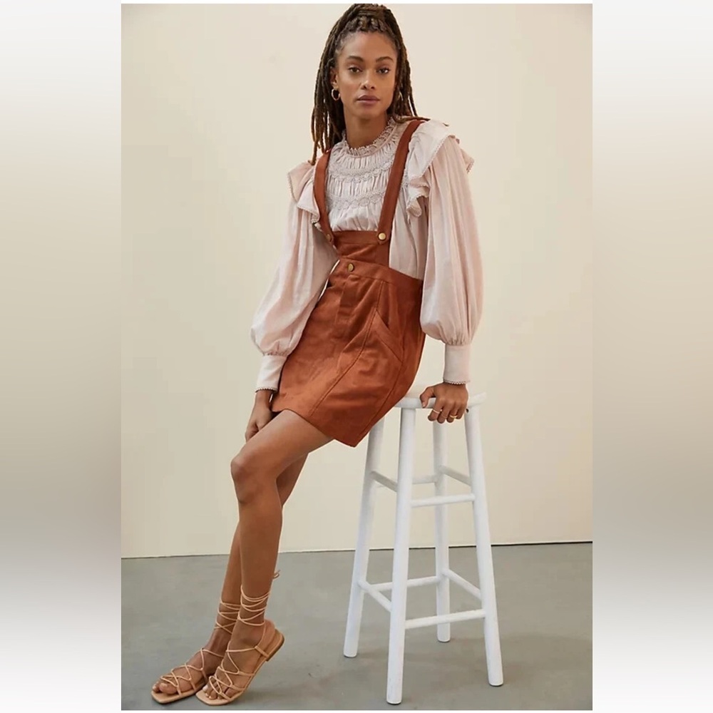 Anthropologie Faux Suede Overall Mini Dress/Pinafore W1529 Sz 8